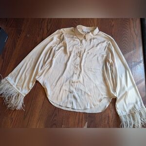 L'Academie Revolve The Michelle Ivory Button-Front Blouse Sz M Lux Party Elegant